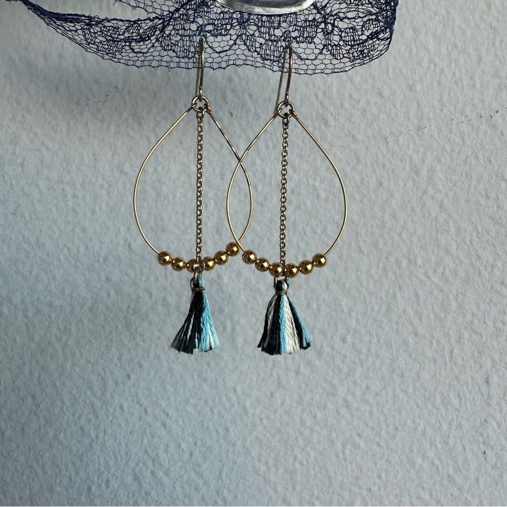 Elegant Gold and Blue Tassel Earrings